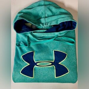 Under Armour Aqua Pullover Hoodie Sweatshirt with Navy Logo Casual Fall Winter